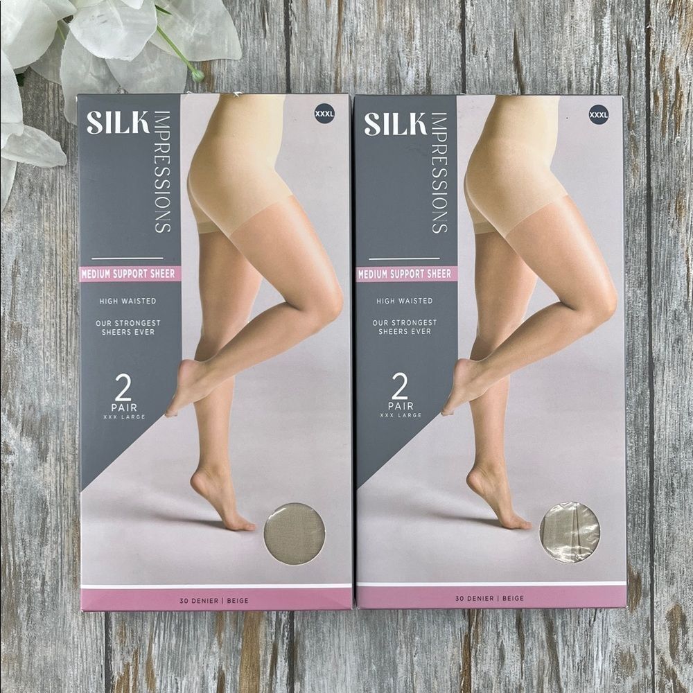 Silk Impressions Shimmer Sheer Pantyhose Stockings 30 Denier Sheer 2, 2-Packs 3X
